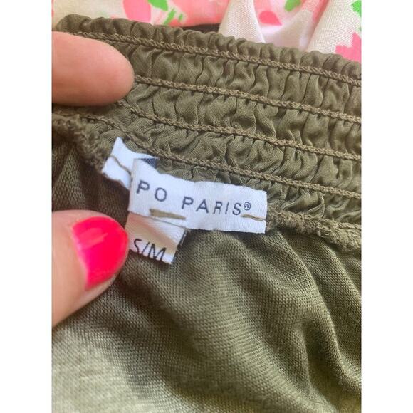 Tempo Paris Silk Olive Green Gathered Tie Dye Ruffle Boho Top S/M - Picture 7 of 8